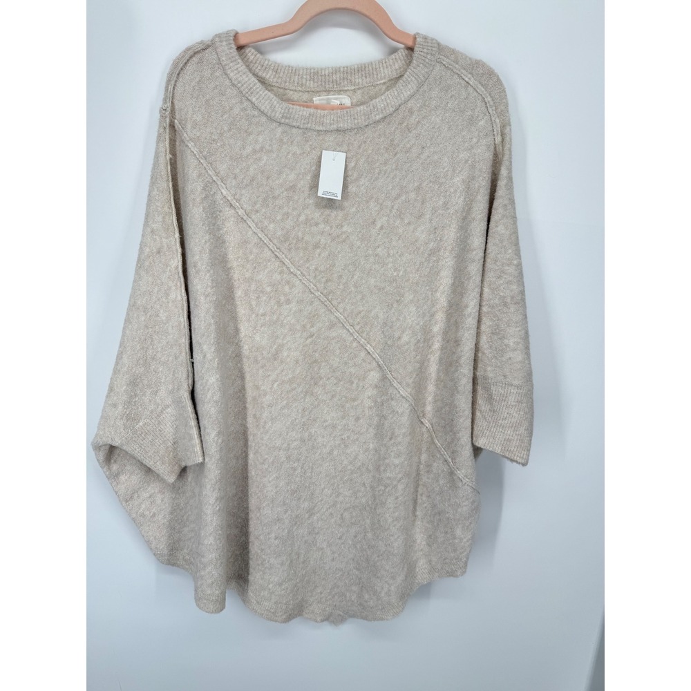 Lou & Grey Poncho Sweater Women L/XL Oatmeal Heather Dolman Sleeve New